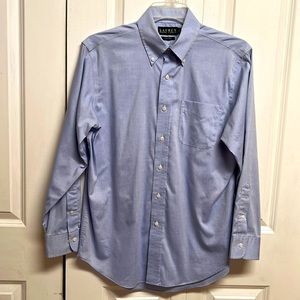 Ralph Lauren Blue Cotton Non Iron Long Sleeve Pocket Dress Shirt Size 15.50